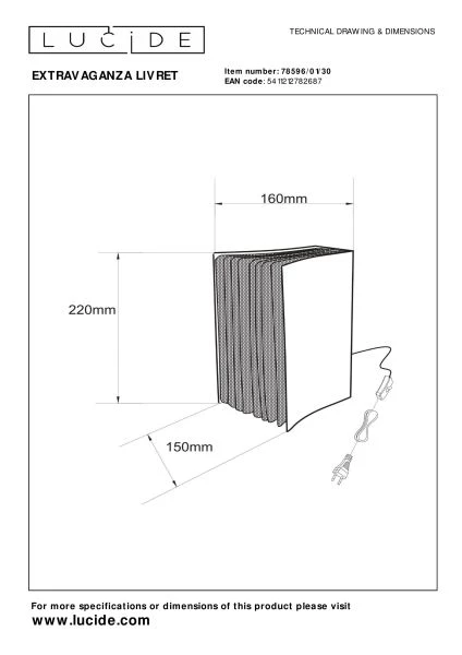 Lucide EXTRAVAGANZA LIVRET - Tafellamp - 1xE14 - Zwart - technisch